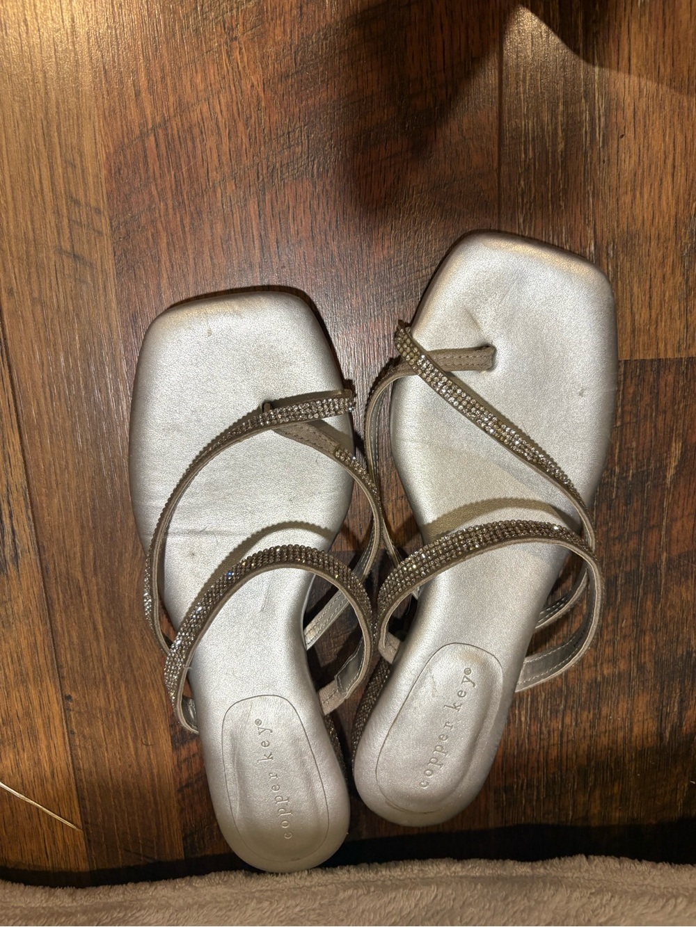 Copper Key Silver Rhinestone Strappy Sandals - Picture 3 of 4